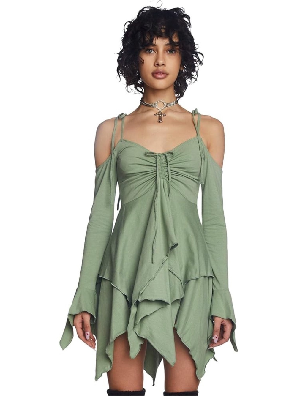 Sz L Dolls Kill Current Mood F Is For Fairies Off-Shoulder Fairycore Mini Dress - Picture 5 of 7